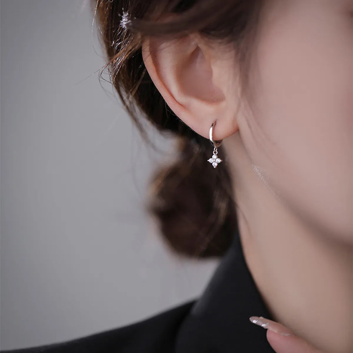 1 Piece IG Style Shiny Four Leaf Clover Inlay Copper Zircon White Gold Plated Gold Plated Drop Earrings