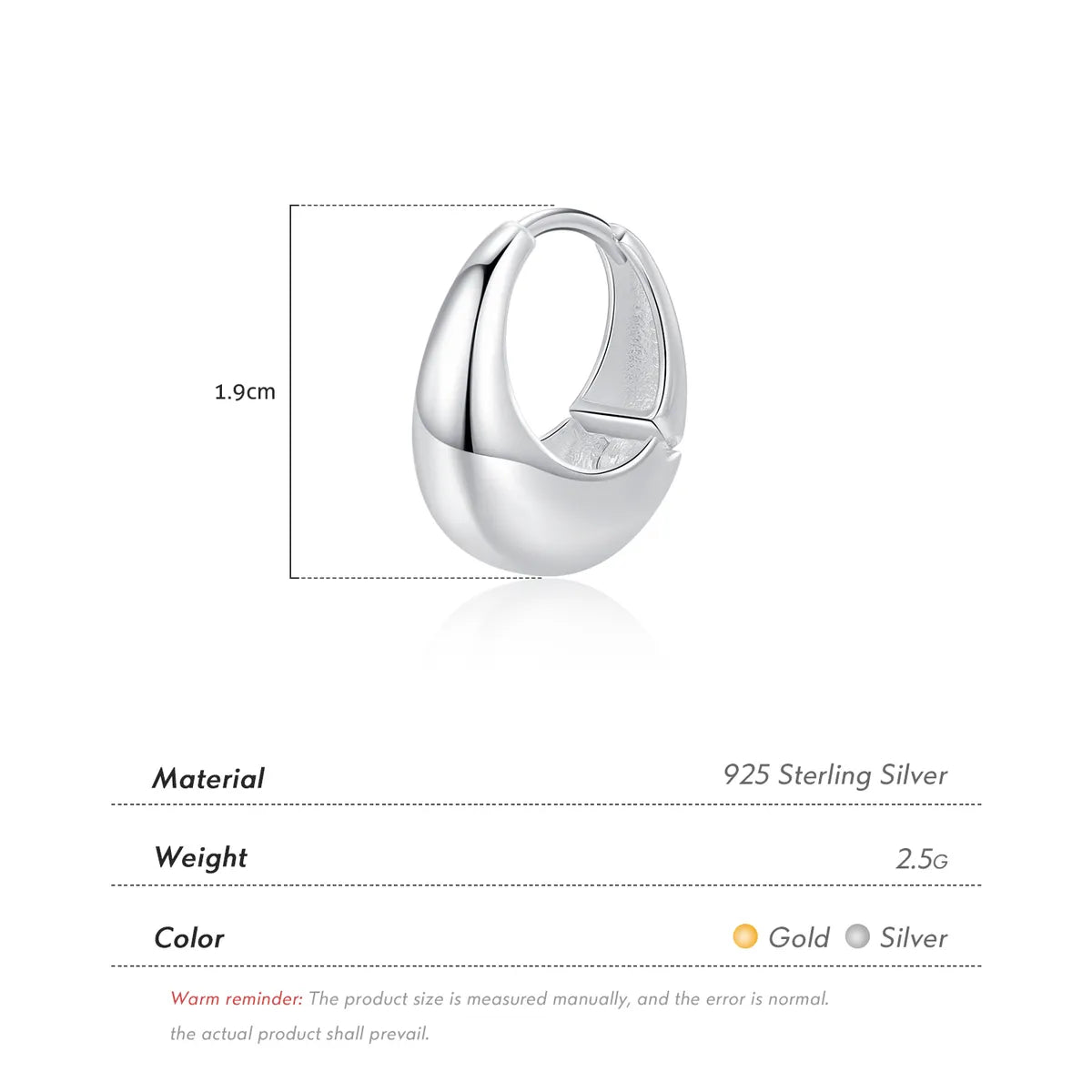 1 Piece Ig Style Simple Style Artistic Irregular Solid Color Plating Sterling Silver 18k Gold Plated Silver Plated Hoop Earrings