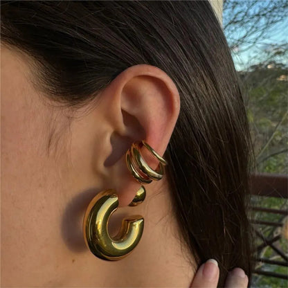 1 Piece IG Style Simple Style C Shape Geometric Polishing Plating 304 Stainless Steel 18K Gold Plated Ear Cuffs