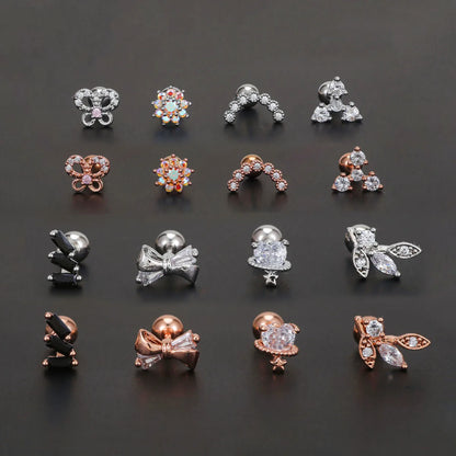 1 Piece IG Style Simple Style Classic Style Geometric Plating Inlay Brass Zircon Ear Studs Cartilage Earrings