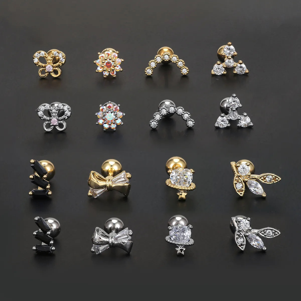 1 Piece IG Style Simple Style Classic Style Geometric Plating Inlay Brass Zircon Ear Studs Cartilage Earrings