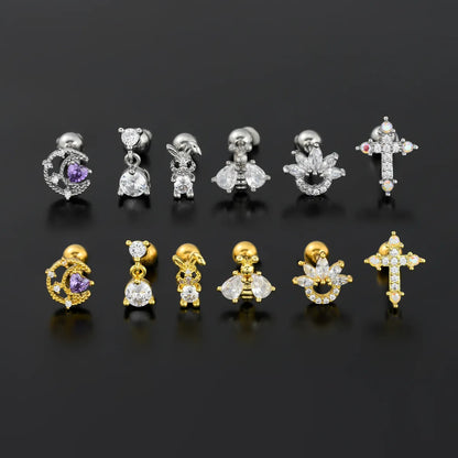 1 Piece Ig Style Simple Style Geometric Animal Plating Inlay Brass Artificial Pearls Zircon 18k Gold Plated White Gold Plated Ear Studs