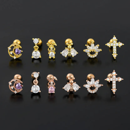 1 Piece Ig Style Simple Style Geometric Animal Plating Inlay Brass Artificial Pearls Zircon 18k Gold Plated White Gold Plated Ear Studs