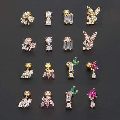 1 Piece Ig Style Simple Style Geometric Animal Plating Inlay Brass Zircon 18k Gold Plated White Gold Plated Ear Studs