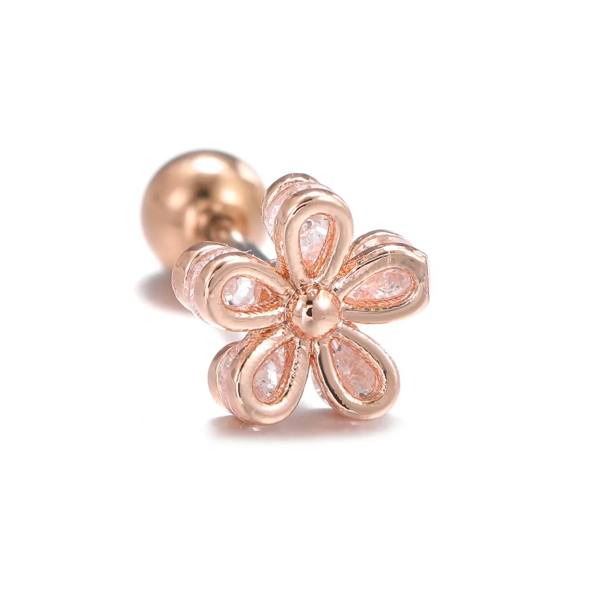 1 Piece Ig Style Simple Style Geometric Flower Butterfly Plating Inlay Brass Zircon 18k Gold Plated White Gold Plated Ear Studs