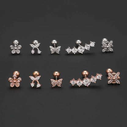 1 Piece Ig Style Simple Style Geometric Flower Butterfly Plating Inlay Brass Zircon 18k Gold Plated White Gold Plated Ear Studs