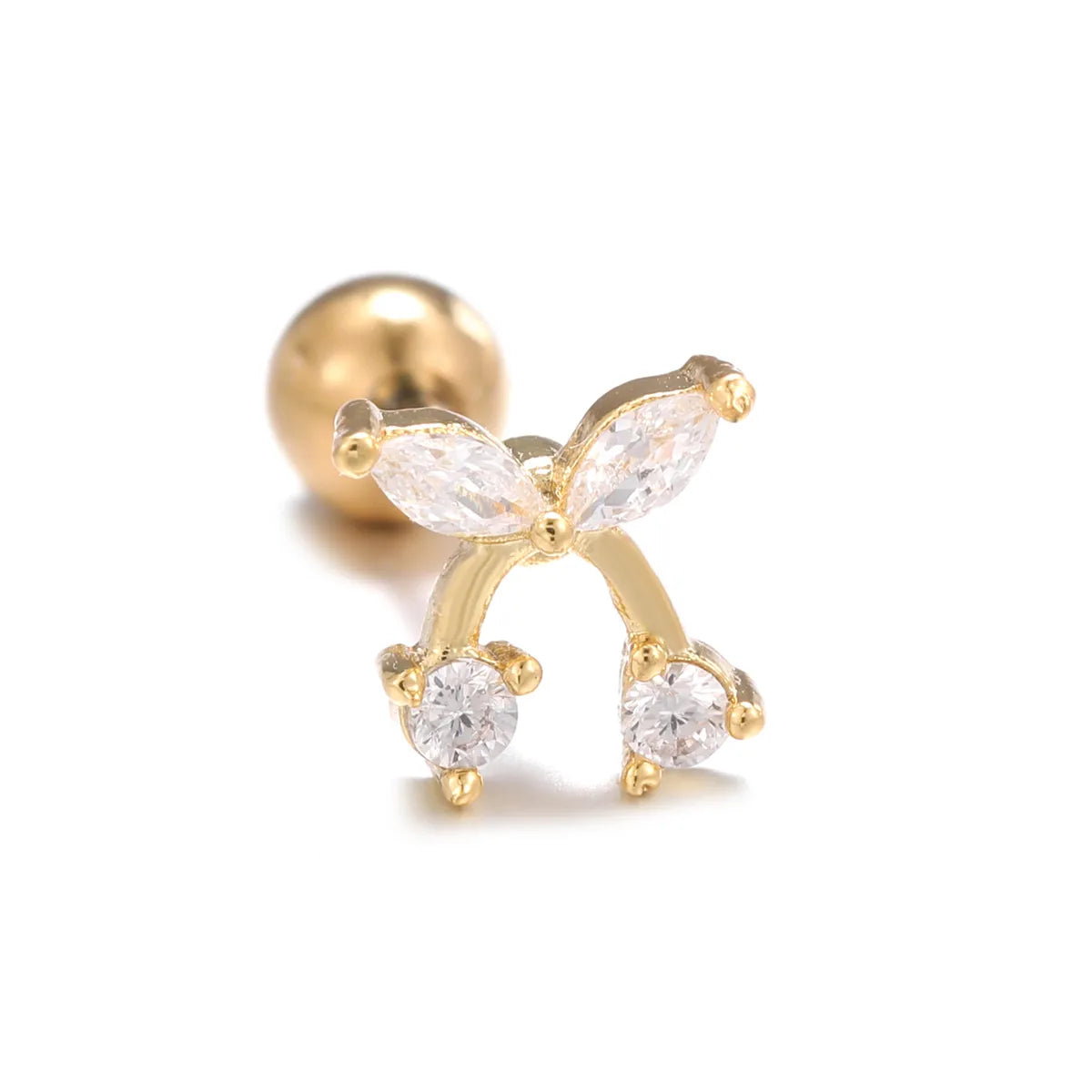 1 Piece Ig Style Simple Style Geometric Flower Butterfly Plating Inlay Brass Zircon 18k Gold Plated White Gold Plated Ear Studs