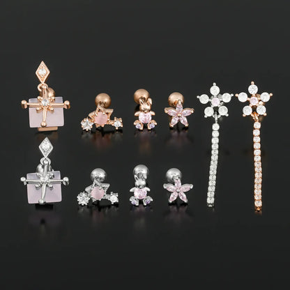 1 Piece Ig Style Simple Style Geometric Flower Plating Inlay Brass Zircon 18k Gold Plated White Gold Plated Ear Studs