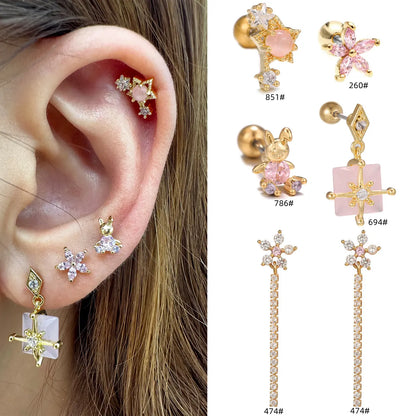 1 Piece Ig Style Simple Style Geometric Flower Plating Inlay Brass Zircon 18k Gold Plated White Gold Plated Ear Studs