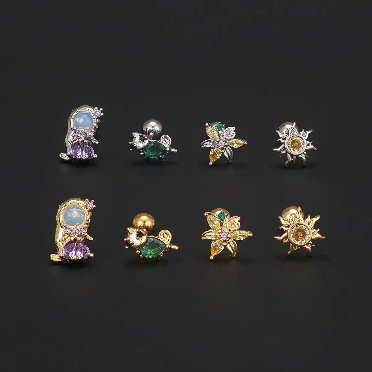 1 Piece Ig Style Simple Style Geometric Plating Inlay Brass Zircon 18k Gold Plated White Gold Plated Ear Studs