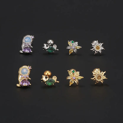 1 Piece Ig Style Simple Style Geometric Plating Inlay Brass Zircon 18k Gold Plated White Gold Plated Ear Studs