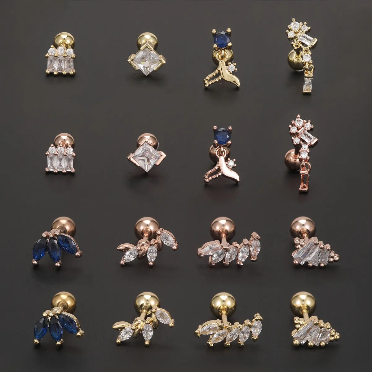 1 Piece Ig Style Simple Style Geometric Plating Inlay Brass Zircon 18k Gold Plated White Gold Plated Ear Studs