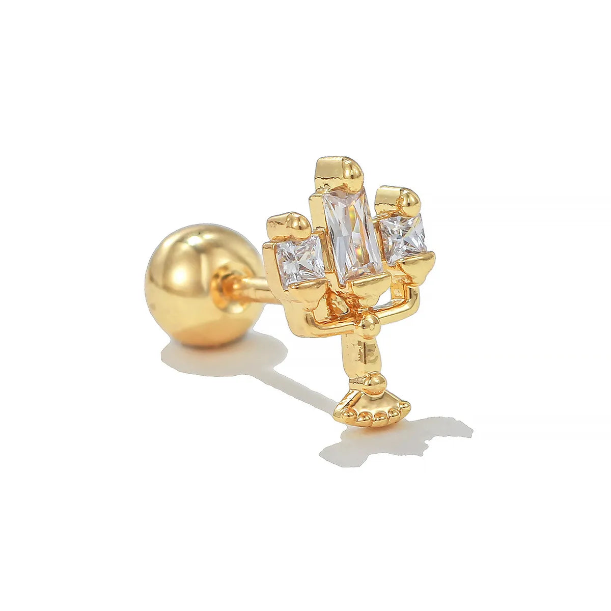 1 Piece Ig Style Simple Style Geometric Plating Inlay Brass Zircon 18k Gold Plated White Gold Plated Ear Studs