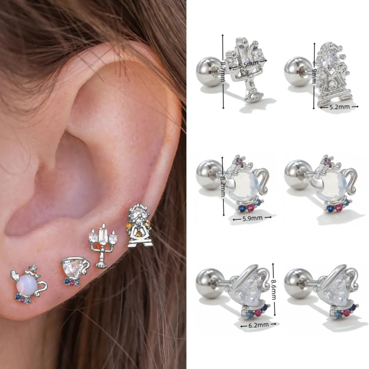 1 Piece Ig Style Simple Style Geometric Plating Inlay Brass Zircon 18k Gold Plated White Gold Plated Ear Studs