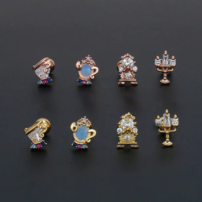 1 Piece Ig Style Simple Style Geometric Plating Inlay Brass Zircon 18k Gold Plated White Gold Plated Ear Studs