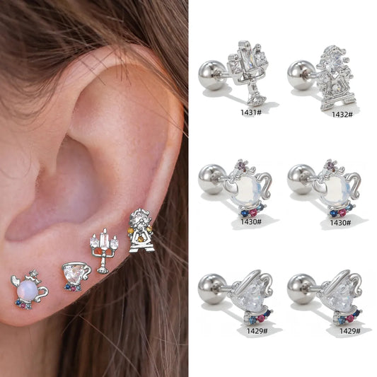 1 Piece Ig Style Simple Style Geometric Plating Inlay Brass Zircon 18k Gold Plated White Gold Plated Ear Studs