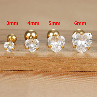 1 Piece IG Style Simple Style Heart Shape Plating Inlay 304 Stainless Steel Zircon Ear Studs