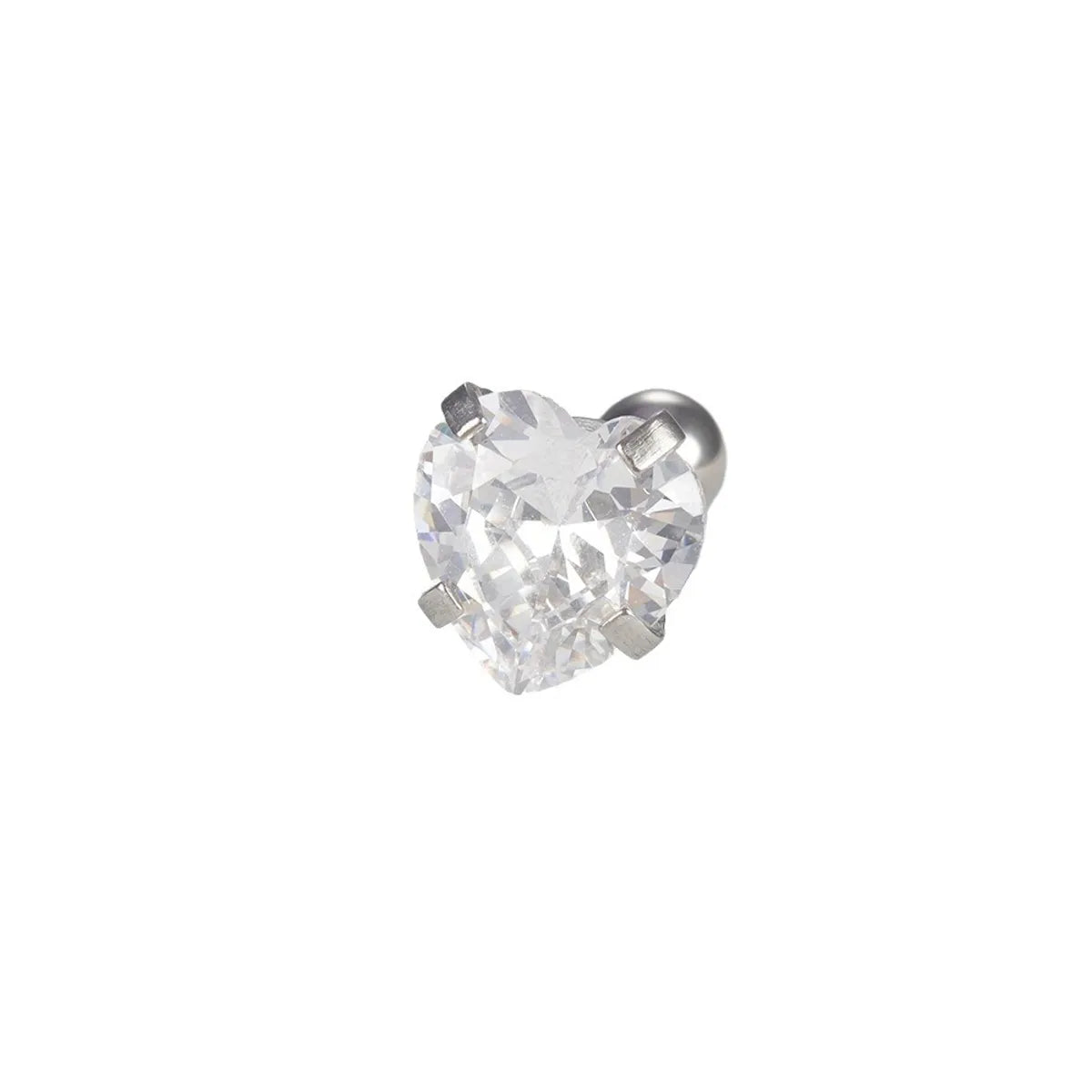 1 Piece IG Style Simple Style Heart Shape Plating Inlay 304 Stainless Steel Zircon Ear Studs