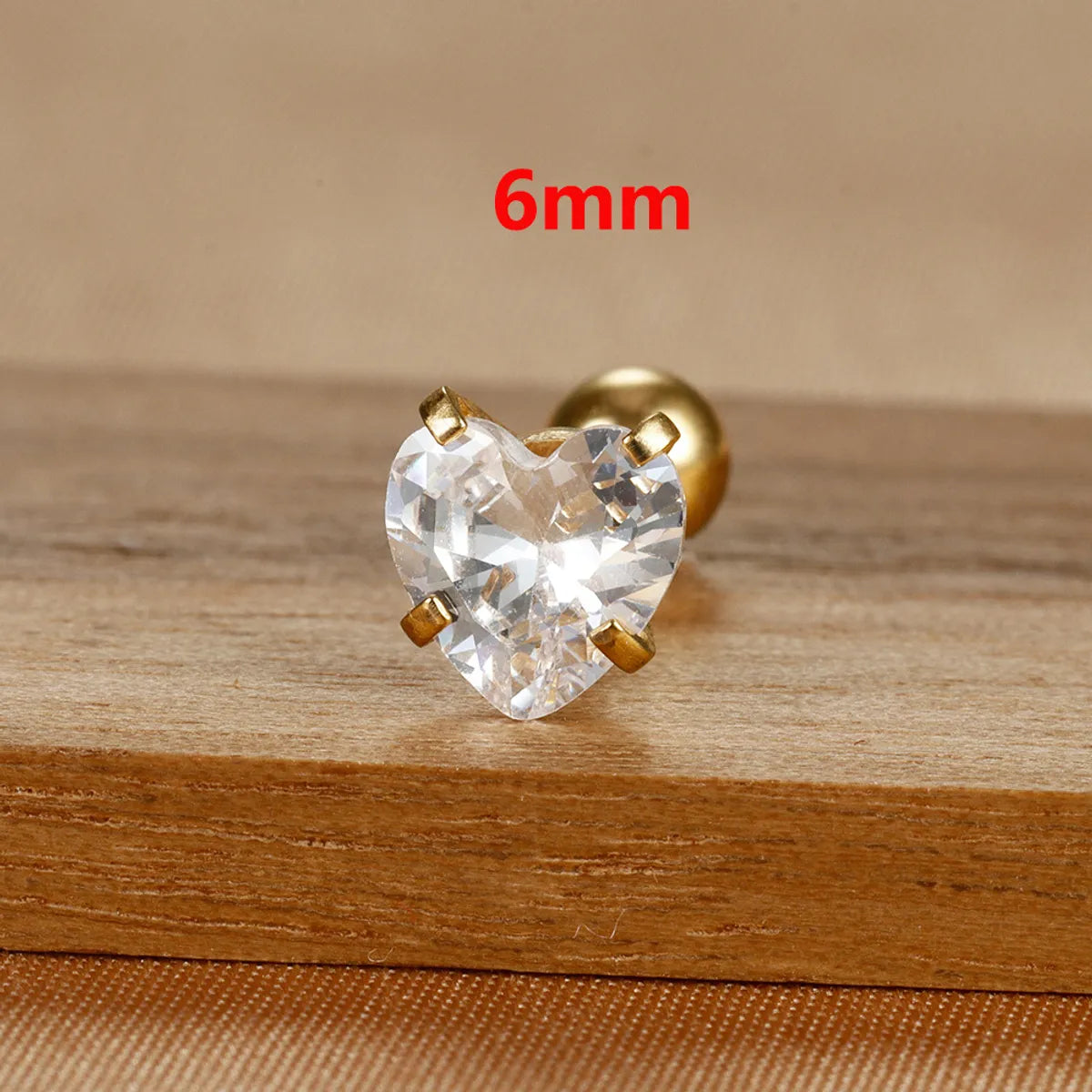 1 Piece IG Style Simple Style Heart Shape Plating Inlay 304 Stainless Steel Zircon Ear Studs