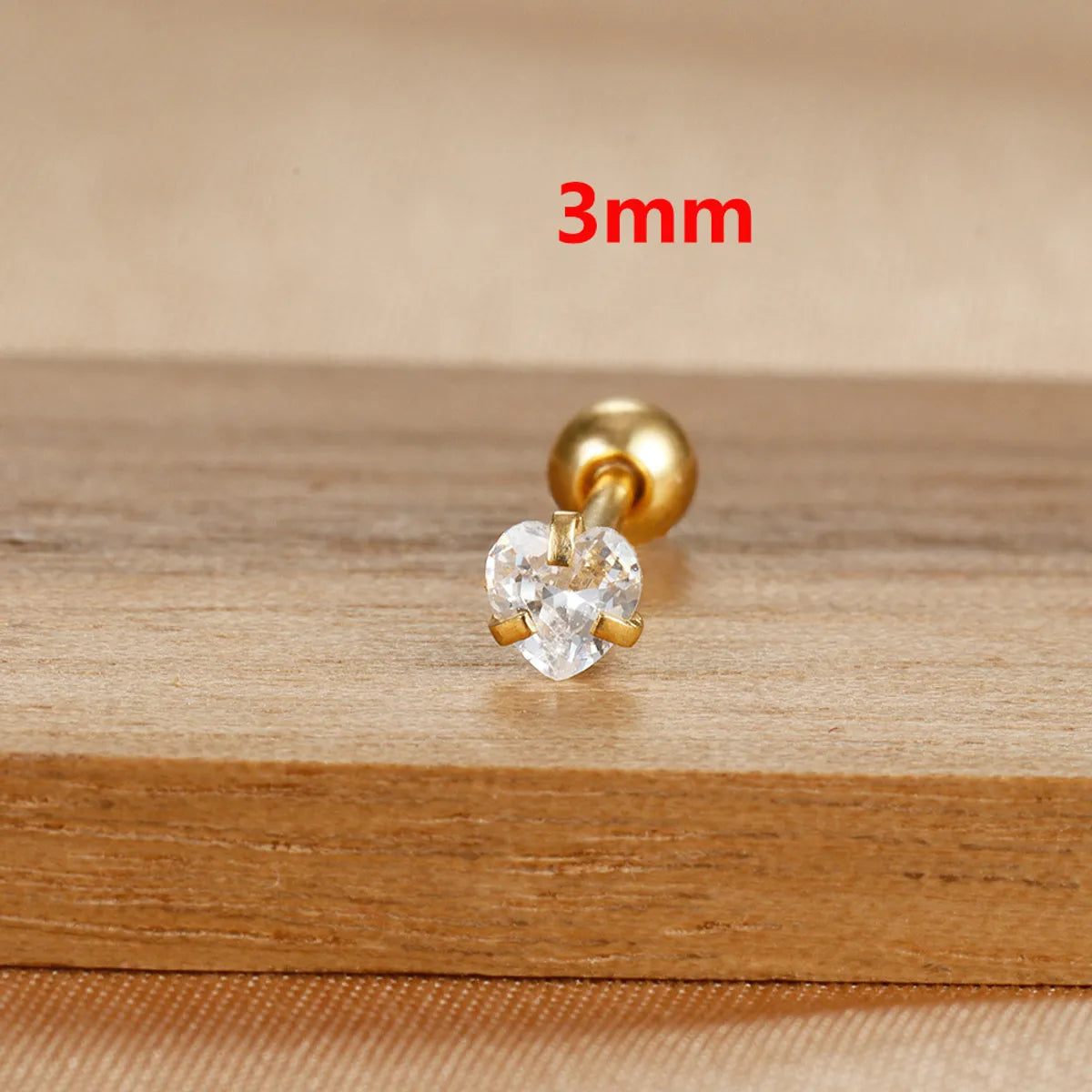 1 Piece IG Style Simple Style Heart Shape Plating Inlay 304 Stainless Steel Zircon Ear Studs