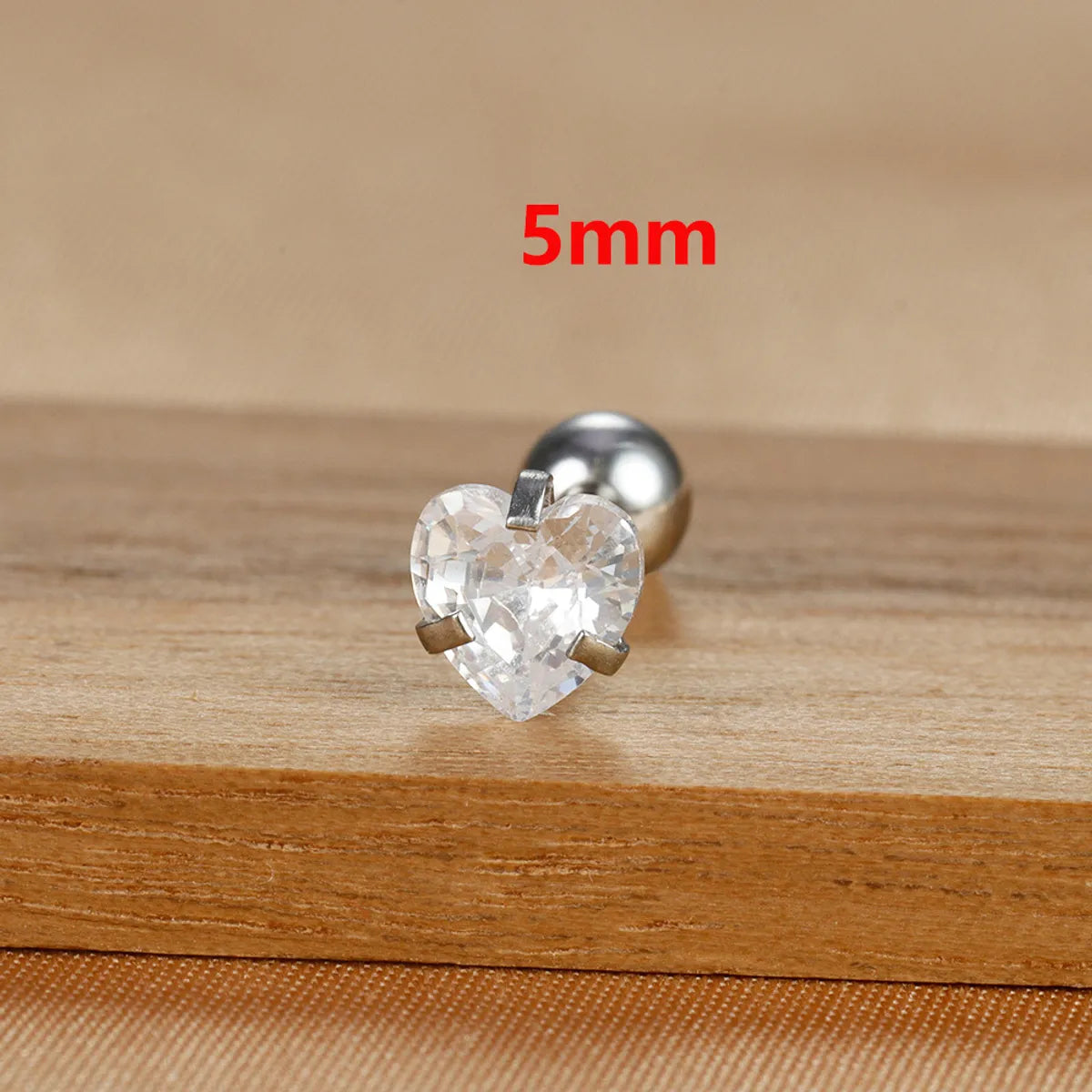 1 Piece IG Style Simple Style Heart Shape Plating Inlay 304 Stainless Steel Zircon Ear Studs