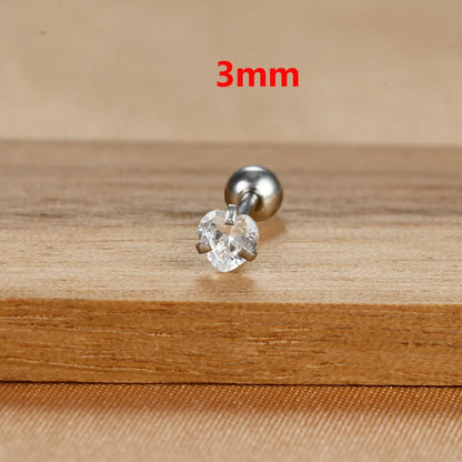 1 Piece IG Style Simple Style Heart Shape Plating Inlay 304 Stainless Steel Zircon Ear Studs