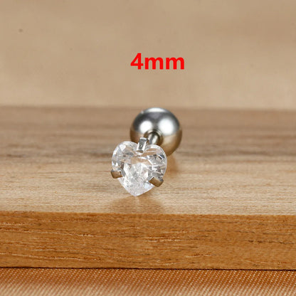 1 Piece IG Style Simple Style Heart Shape Plating Inlay 304 Stainless Steel Zircon Ear Studs