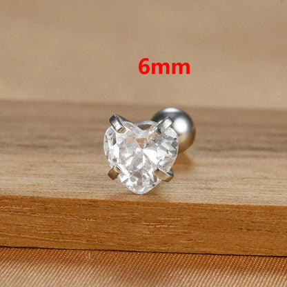 1 Piece IG Style Simple Style Heart Shape Plating Inlay 304 Stainless Steel Zircon Ear Studs