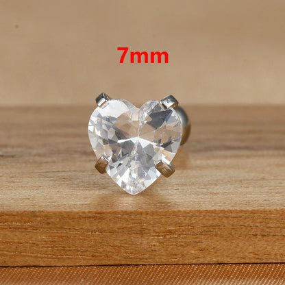 1 Piece IG Style Simple Style Heart Shape Plating Inlay 304 Stainless Steel Zircon Ear Studs