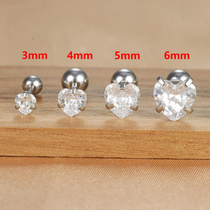 1 Piece IG Style Simple Style Heart Shape Plating Inlay 304 Stainless Steel Zircon Ear Studs