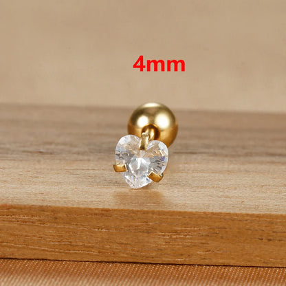 1 Piece IG Style Simple Style Heart Shape Plating Inlay 304 Stainless Steel Zircon Ear Studs