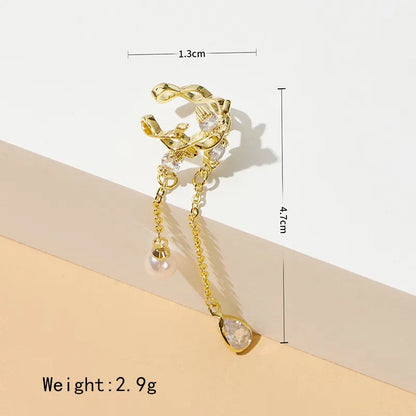 1 Piece Ig Style Simple Style Leaves Water Droplets Inlay Copper Artificial Pearls Diamond Ear Cuffs