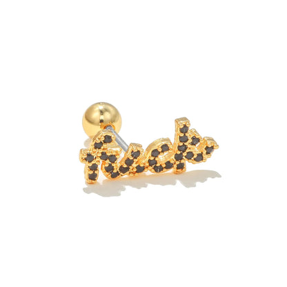 1 Piece Ig Style Simple Style Letter Star Plating Inlay Brass Zircon 18k Gold Plated White Gold Plated Ear Studs