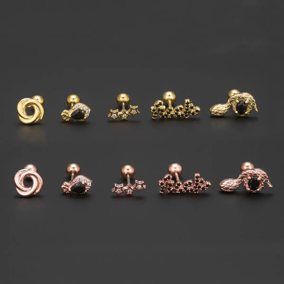 1 Piece Ig Style Simple Style Letter Star Plating Inlay Brass Zircon 18k Gold Plated White Gold Plated Ear Studs