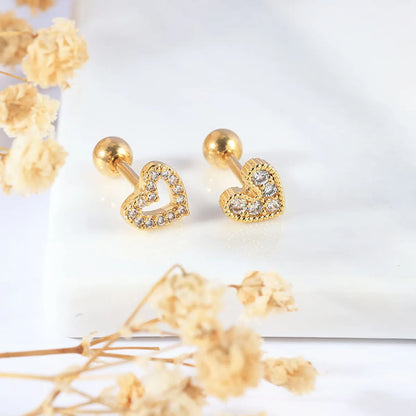 1 Piece IG Style Simple Style Moon Heart Shape Flower Inlay 304 Stainless Steel Zircon Ear Studs