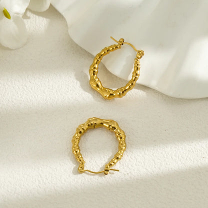 1 Piece IG Style Simple Style Round Bamboo Irregular 304 Stainless Steel 18K Gold Plated Earrings