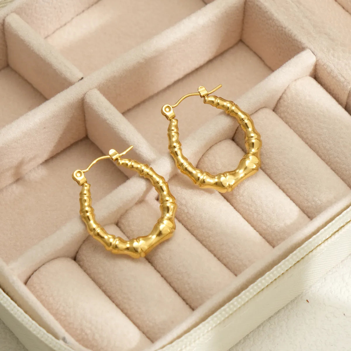 1 Piece IG Style Simple Style Round Bamboo Irregular 304 Stainless Steel 18K Gold Plated Earrings