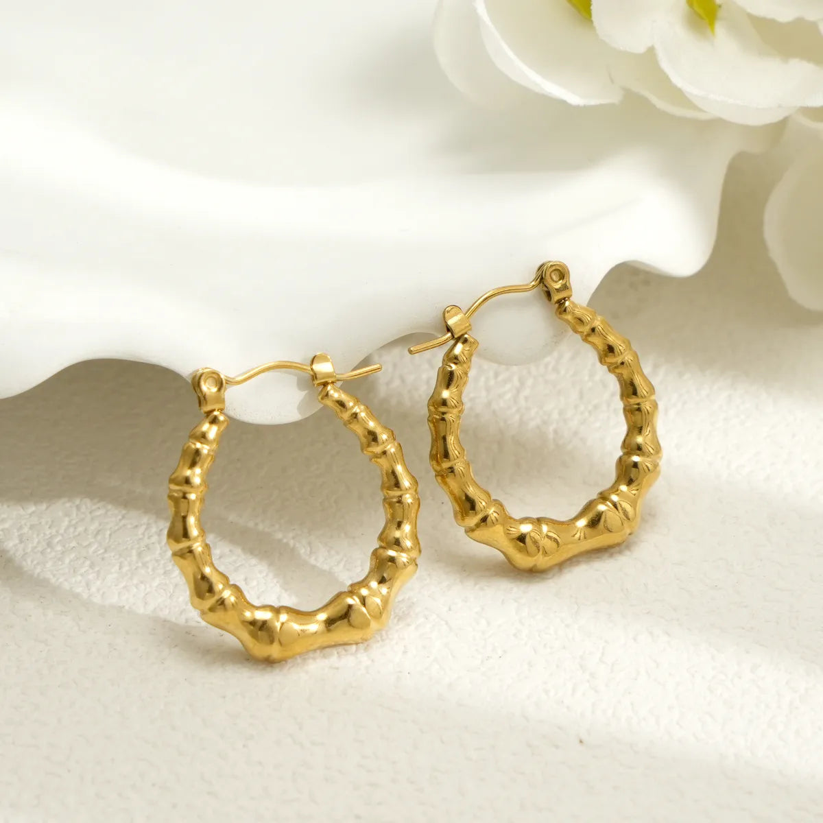 1 Piece IG Style Simple Style Round Bamboo Irregular 304 Stainless Steel 18K Gold Plated Earrings