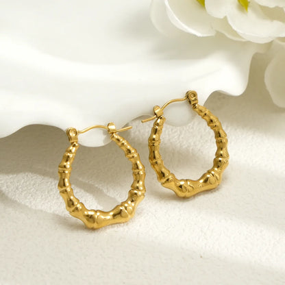 1 Piece IG Style Simple Style Round Bamboo Irregular 304 Stainless Steel 18K Gold Plated Earrings