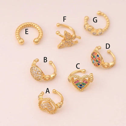 1 Piece Ig Style Simple Style Round Heart Shape Butterfly Plating Inlay Copper Zircon 18k Gold Plated Ear Cuffs