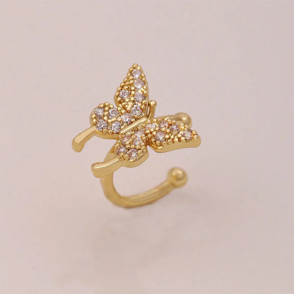 1 Piece Ig Style Simple Style Round Heart Shape Butterfly Plating Inlay Copper Zircon 18k Gold Plated Ear Cuffs