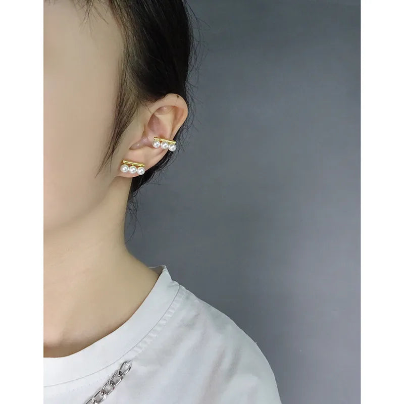 1 Piece Ig Style Simple Style Round Plating Inlay Sterling Silver Pearl Ear Clips