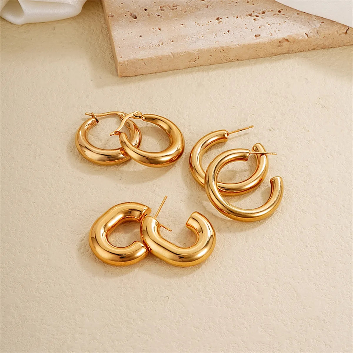 1 Piece Ig Style Simple Style Solid Color Plating Stainless Steel Gold Plated Earrings Ear Studs