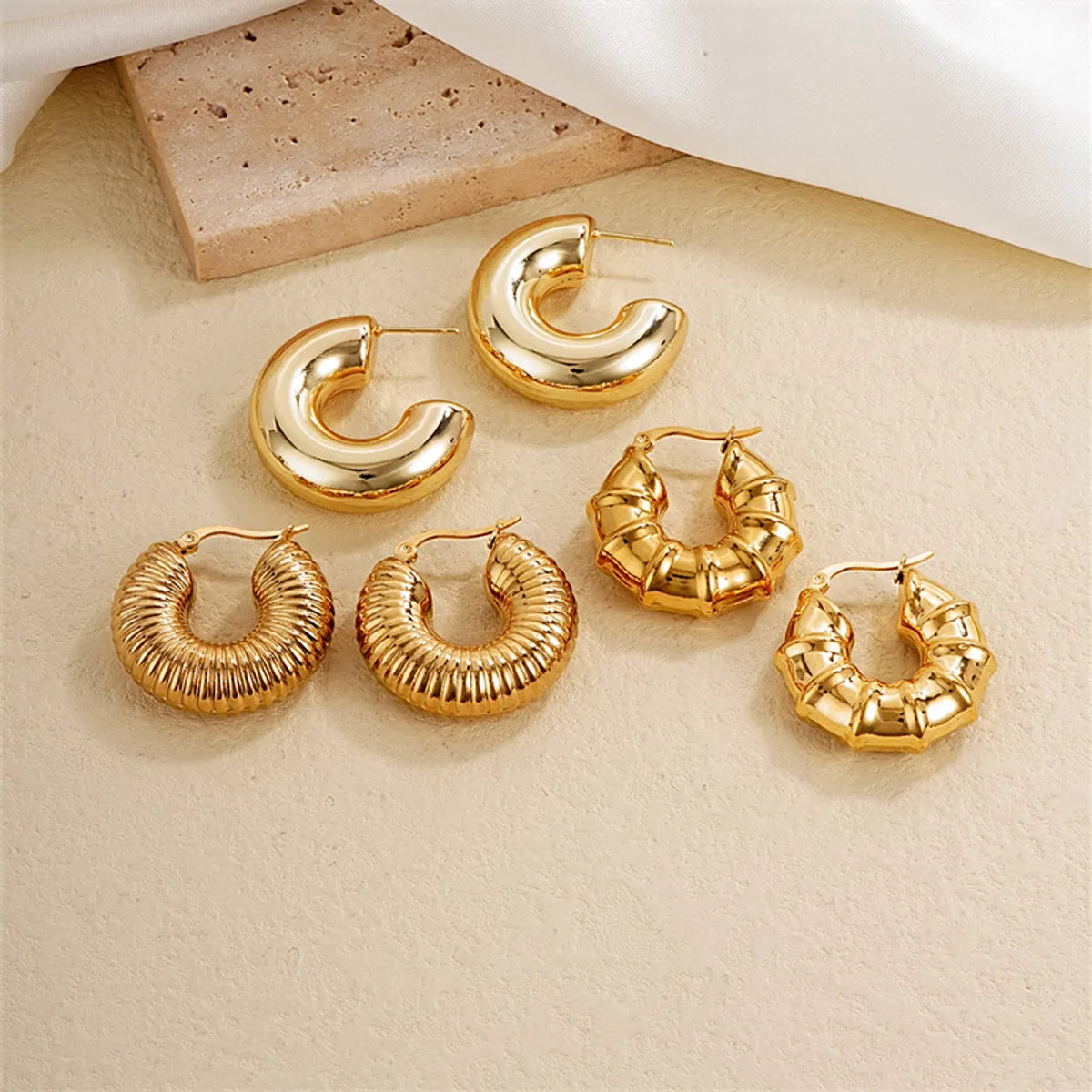 1 Piece Ig Style Simple Style Solid Color Plating Stainless Steel Gold Plated Earrings