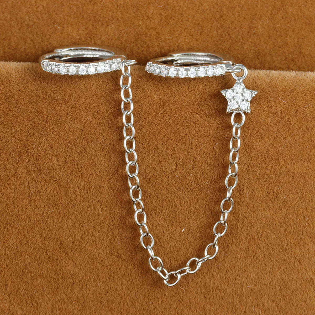 1 Piece Ig Style Simple Style Star Plating Chain Inlay Copper Zircon Earrings