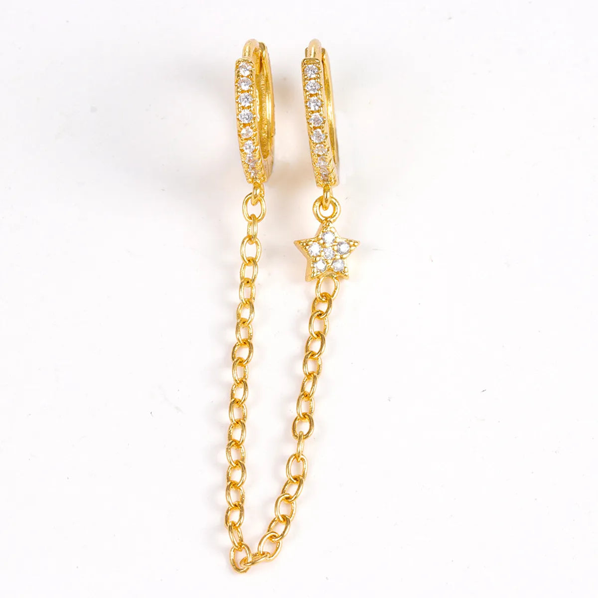 1 Piece Ig Style Simple Style Star Plating Chain Inlay Copper Zircon Earrings