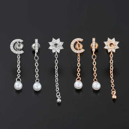 1 Piece Ig Style Simple Style Tassel Plating Inlay Brass Artificial Pearls Zircon 18k Gold Plated White Gold Plated Ear Studs