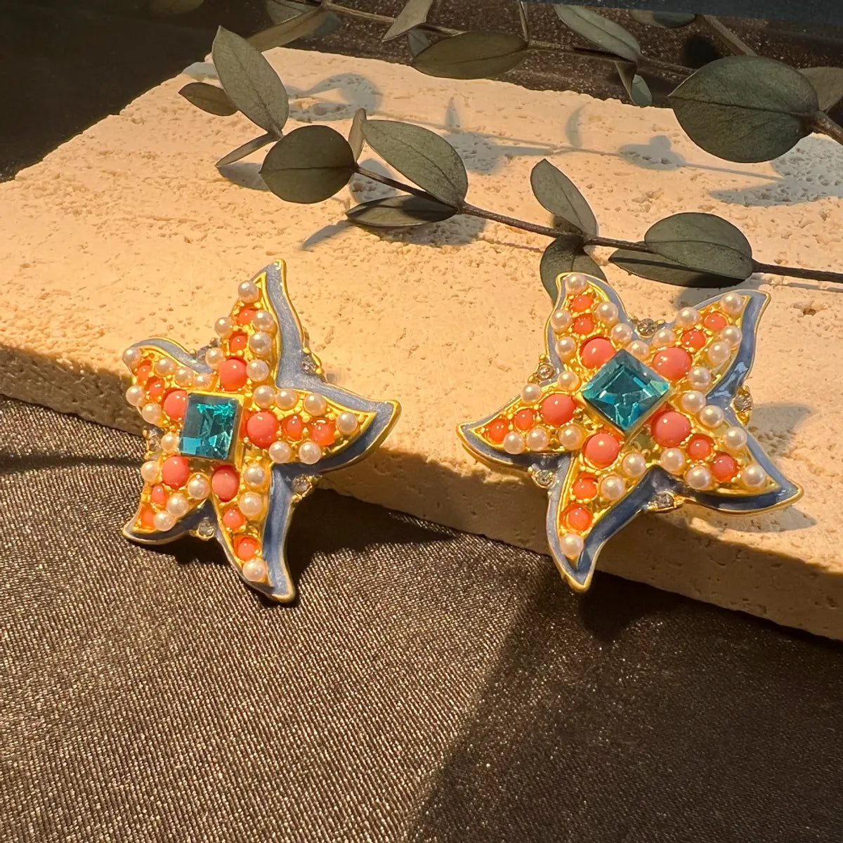 1 Piece Ig Style Starfish Plating Inlay Copper Pearl Zircon Gold Plated Ear Studs