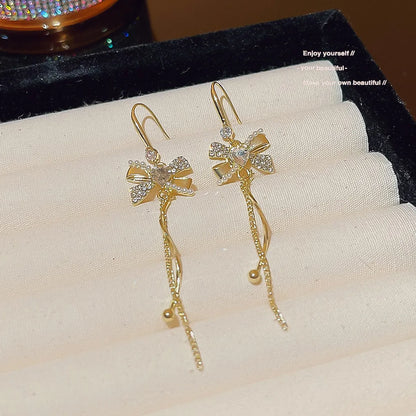 1 Piece IG Style Sweet Bow Knot Inlay Alloy Copper Zircon 18K Gold Plated Ear Hook