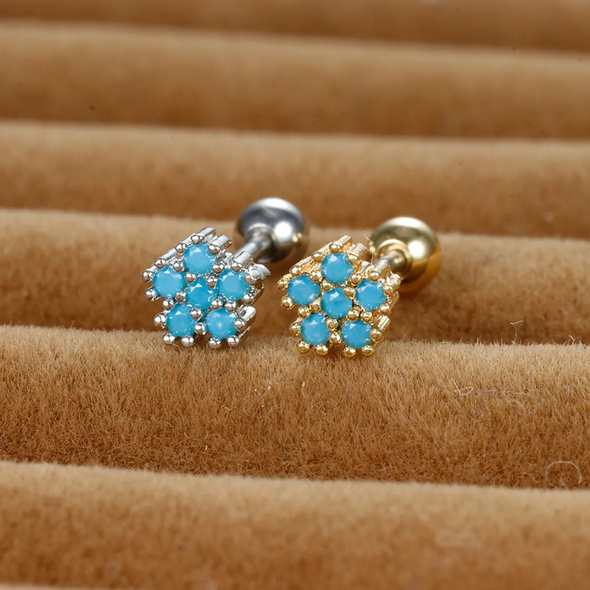 1 Piece Ig Style Sweet Flower Plating Inlay Stainless Steel Turquoise Zircon Ear Studs